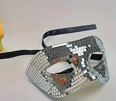 Stylish Mirror Disco Maquerade Mask with a stunning geometric pattern, perfect for glamorous occasions and themed parties.